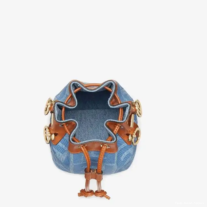 Vintage HOT with Handle Straw Motif Straw Tresor Bag Mon Fendi Bucket Mini In FF Blue 0323